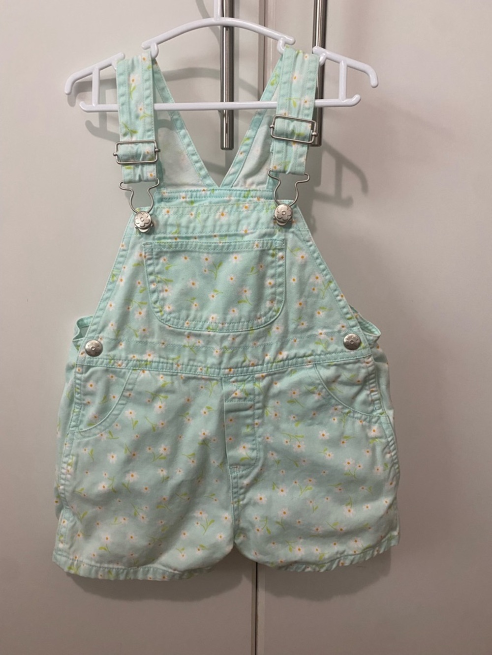 miniwear Vintage Mint Floral Short Overalls with Daisy Print